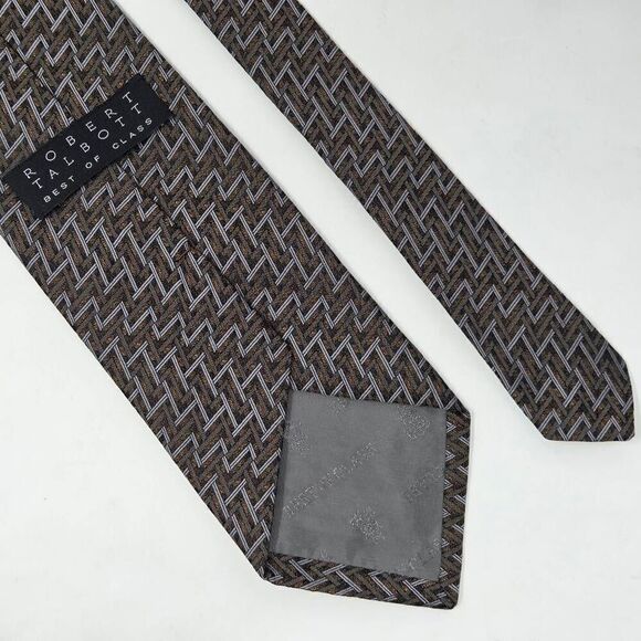 ROBERT TALBOTT BEST OF CLASS SILK TIE BROWN GRAY ABSTRACT LINES 4" X 59" - Picture 2 of 3
